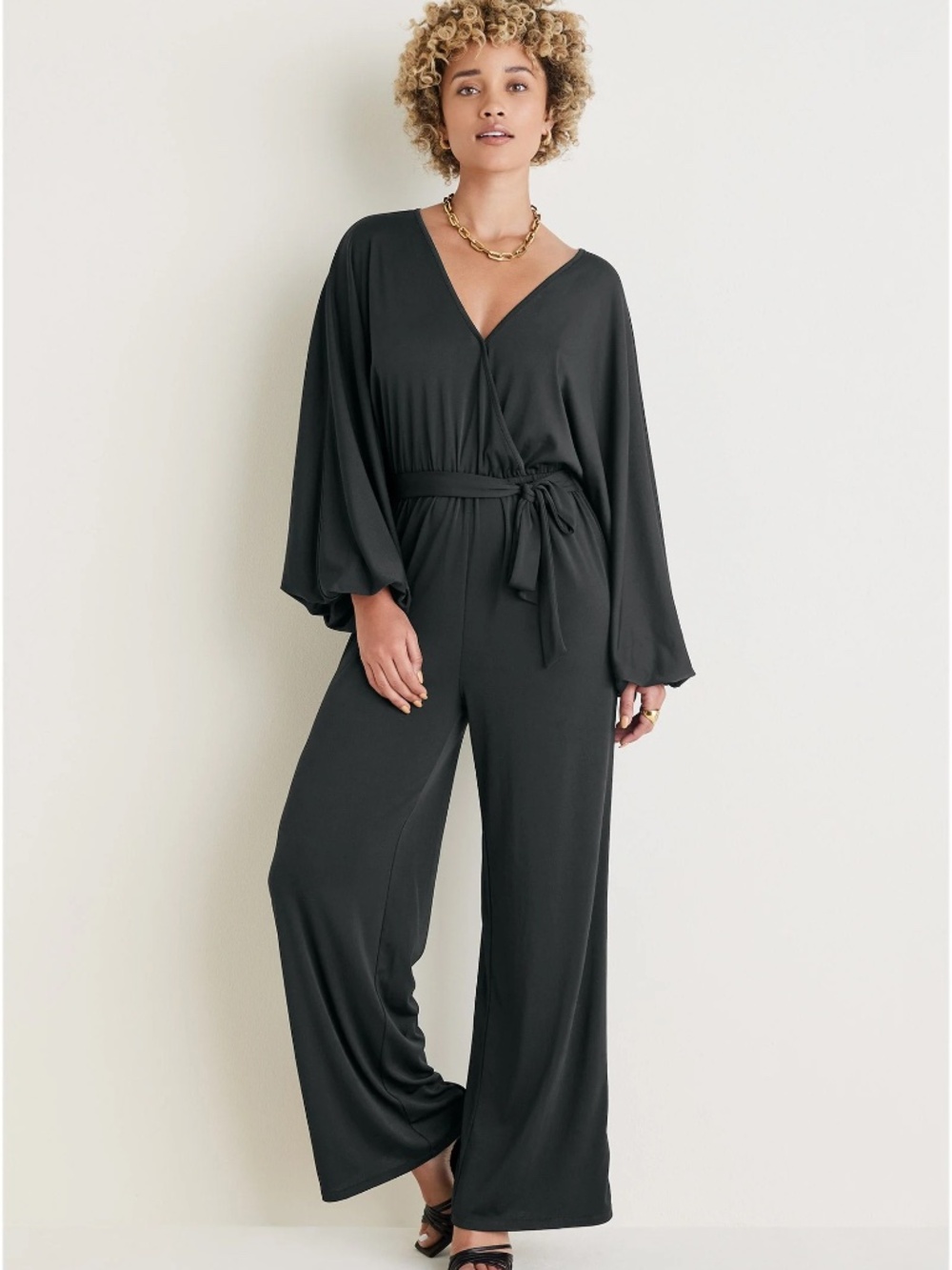 VENUS Volume Sleeve Detail Jumpsuit - Jet Black NEW